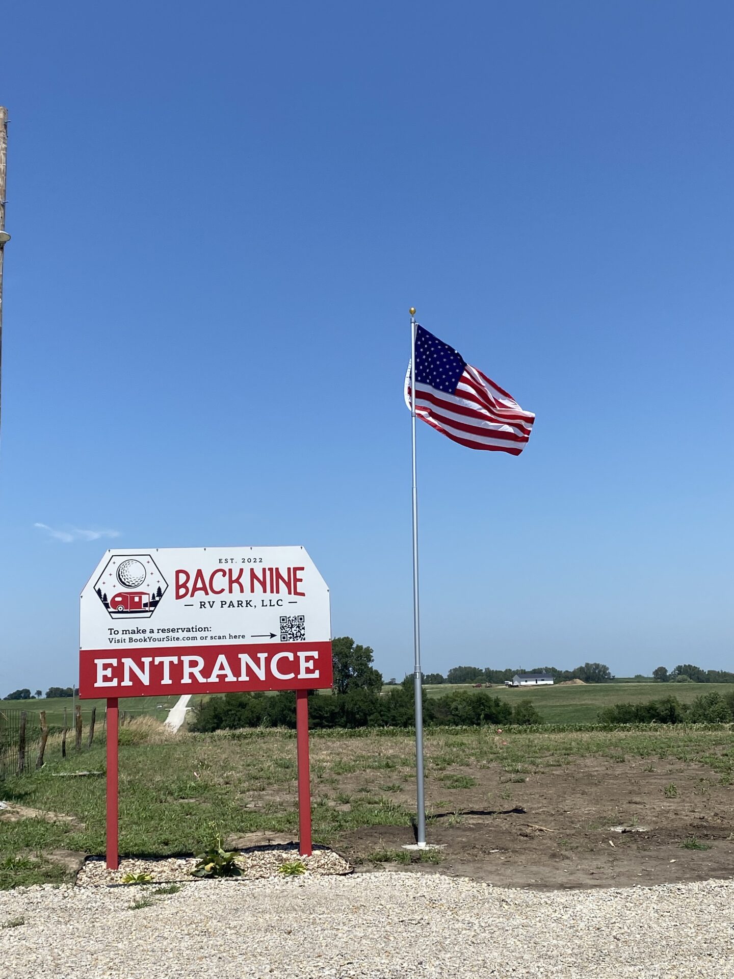 Back Nine RV Park Board and flag